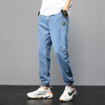 Official website flagship store Spring and Autumn New elastic waist jeans mens elastic feet Harlan fashion young student lace