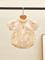 Net red new infant one-piece female baby triangle bag fart climbing suit Western style cute princess style thin romper