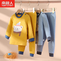 South Pole Child thickened thermal underwear suit men and women baby clothes pure cotton clip cotton pyjamas winter