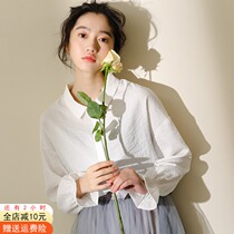  Shirt womens design sense niche shirt 2021 new top early spring retro Hong Kong flavor autumn white Hong Kong style