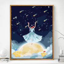 Starry Sky Girl digital oil painting diy oil painting cartoon animation hand painting student hand drawn living room hanging painting