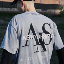 Askyurself ASK slogan foam embossed print Tide brand FOG high street trend loose men and women short sleeve t-shirt