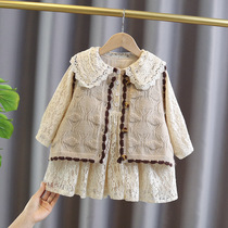 Girls autumn dress Spring and Autumn style 2022 new childrens lace skirt vest set fashionable two-piece set