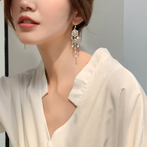  Korean earrings 2021 new trend net full diamond stars pearl tassel female ear jewelry drop earrings high-end temperament