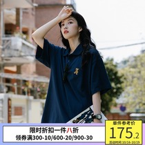 PSO Brand cartoon bear embroidery lapel short sleeve polo shirt mens Tide Brand couple summer loose top