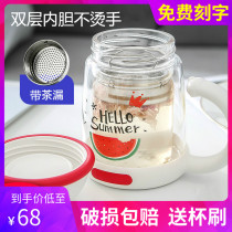 (Weiya recommended) Cup with bear glass cub with double resistant and heat-resistant love female flower tea mug with handle tea water cup