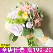 Emulated flower rose embroidered ball bouquet table tea table Decorative Pendulum wedding photo Props Fake floral hand holding flower arrangement