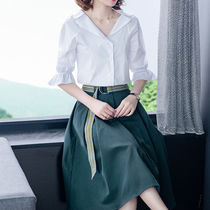 Pure cotton shirt suit 2020 summer new womens suit short skirt age-reducing temperament fashion two-piece skirt