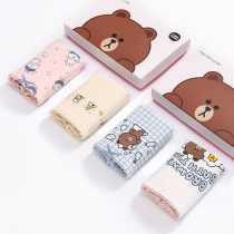 Fenten Brown Bear joint underwear womens cotton antibacterial summer thin cute girl size waist breifs