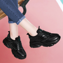 Pure black father shoes women Spring and Autumn thick bottom womens shoes new 2021 popular autumn all-round black sneakers