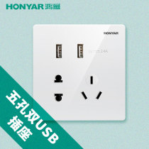 Hongyan household double USB five hole with switch socket Q3 pure Yue big panel elegant white 86 halfway wall switch