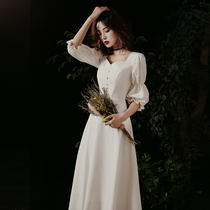 White small evening dress women 2021 New usually can wear banquet temperament simple socialite high-end dress long