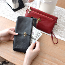 Real Leather Bracelet Bag Woman 2021 New Fashion Lychee Veins Long purse Bull Leather Zip Zero Wallet to put mobile phone