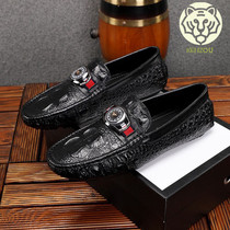 2021 Spring mens shoes One foot pedal Korean version Trend Business Fashion Leather Shoes European Station 100 Hitch Genuine Leather Legue-bean Shoe