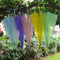 Creative PVC transparent cheap disposable environmental protection umbrella dance props performance long handle umbrella candy color straight umbrella