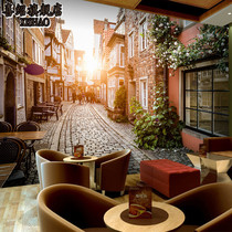 Retro old street view Western restaurant wallpaper cafe nostalgic murals old Shanghai European style ancient town wall cloth town background