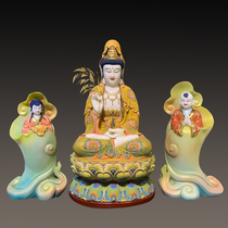 Natural Han white jade raw stone whole material hand engraving Guanyin Bodhisattva Tong Zi Guanyin Jin Tong Girl Jade Woman Painted