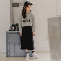 Girl Casual Long Skirt Suit Spring Autumn Ocean Korean version CUHK Tong Lianhat Alphabet Short necropolis clothing trendy two sets