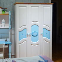 Mediterranean three-door wardrobe plate childrens bedroom furniture wardrobe pastoral storage cabinet small apartment wardrobe cabinet