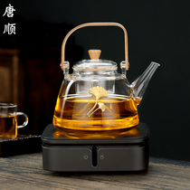 Thickened heat-resistant glass steamed teapot tea maker household electric pottery stove tea set inlaid apricot leaf lift beam steam pot