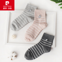  Pilkadan womens socks spring and autumn cotton striped cotton socks four seasons cotton sweat-absorbing and breathable Zhongtong womens socks