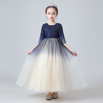 2019 new autumn and winter girls long sleeve princess skirt puffy gauze foreign flower girl dress catwalk evening dress temperament Korean