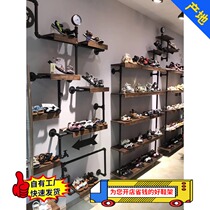 Shoe store Shoe rack display rack Vintage solid wood wall childrens shoe store Wall-mounted floor-to-ceiling clothing rack shop commercial