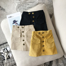Female baby Foreign skirt Korean girl Spring and Autumn New sweet pocket corduroy casual skirt hip skirt