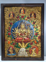 Old Tibetan wooden frame painted Tibetan Thangka Buddha Tantric Buddha Statue Zhunti Buddha mother Bodhisattva Please worship the Buddha hanging painting