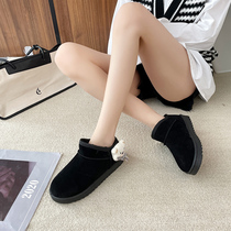 Winter low-top snow boots womens northeast black cotton shoes plus velvet thickened one-foot cartoon student bread shoes