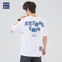 Hanska Short-sleeved T-shirt mens trendy brand cotton 2022 summer new crew neck loose and versatile print plus size top