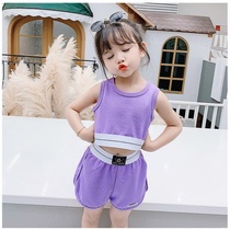 Girl Sports Casual Suit Foreign Air short Vest Dew navel shorts Two sets Child cotton sleeveless vest