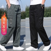 Summer New Fitting Pants Men Loose Straight Drum Pants Multiple Pockets Casual Sports Pants Men Big Code Fat Sub Long Pants