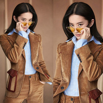Autumn Winter stars Liu Yifei with the same Yinglun Wind Fashion high-end small suit and two sets of lamp core suede suit women