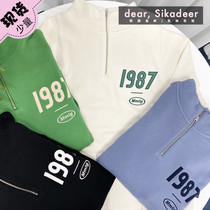 Spot South Korea 87_mmlg Neckline Zipper Sweatshirt 1987 Letter Classic Long Sleeve 21 Autumn Winter Thin Fleece