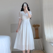White long skirt Fairy Temperament Summer Long Style High Waist Retro Style First Love Skirt Super Fairy Gentle Wind Dress
