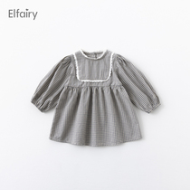 Elfairy Girl Plaid Dress Code Dress Code Princess Dress Spring Dress Girl Baby Long Sleeve Skirt Pure Cotton Foreign Air