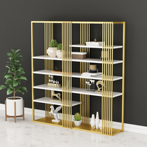 Nordic Net red gold shelf solid wood bookshelf living room display stand iron frame bedroom storage shelf