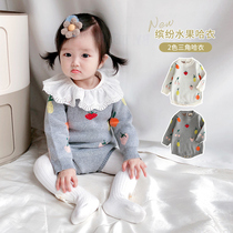 Korean baby clothes spring and autumn 0-1 year old female baby Full Moon year old sweater cute knitted jumpsuit