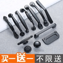 Hole distance 64 96128 black cupboard wardrobe cabinet door handle American minimalist drawers cabinet aluminum alloy handle