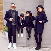 Hairy coat parent-child winter family three four-mouthed mother and child thick short large size loose slim slim coat