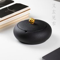Black Pottery Ashtrays Creativity Home Office Personality Trend Living Room Chinese Anti Fly Ash Anti Dust dust with lid Smoke cylinder