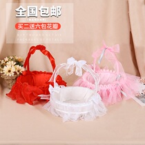 Wedding lace Wedding flower girl small flower basket Rattan bridesmaid portable sprinkler petals Western wedding creative dance supplies