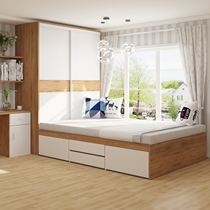  Small apartment tatami sliding door wardrobe one whole storage bed Small apartment stepping rice combination multi-function customization