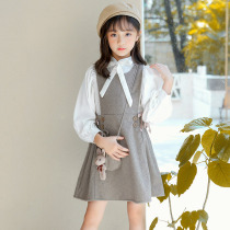 Girl set foreign style 2021 Autumn New Korean version of Big girl childrens clothing 8-16 year old shirt vest leisure two-piece set