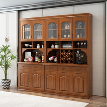 Solid wood living room wine cabinet dining side cabinet integrated by wall Home Chinese glass single-sided combined with storage storage cupboard