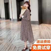 Pregnant women spring dress 2021 new fashion color floral pleated skirt Foreign style out spring and autumn maternity dress