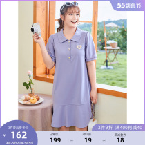 MsShe Big Code Womens Dress 2022 New Summer Dress Fat Mm Academy Wind Design Sense Polo Skirt Slim Fit Dress