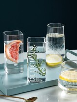 ins wind Nordic glass cup heat resistant creative square home breakfast cup milk tea fruit juice water mug