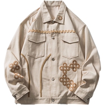 2021 New Copper Money Embroidered Denim Jacket Male Tide Card Fall Trends Men Loose Big Code Casual Jacket